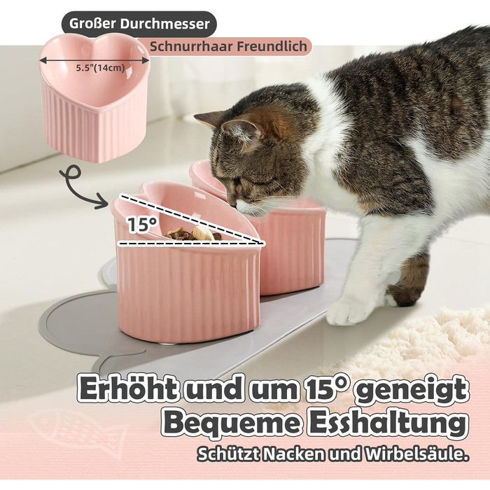 Набір мисок для котів Katzennapf Set: підняті миски, кераміка, проти слизької поверхні, набір з двох мисок, зелений & темно-зелений (рожевий & рожевий)