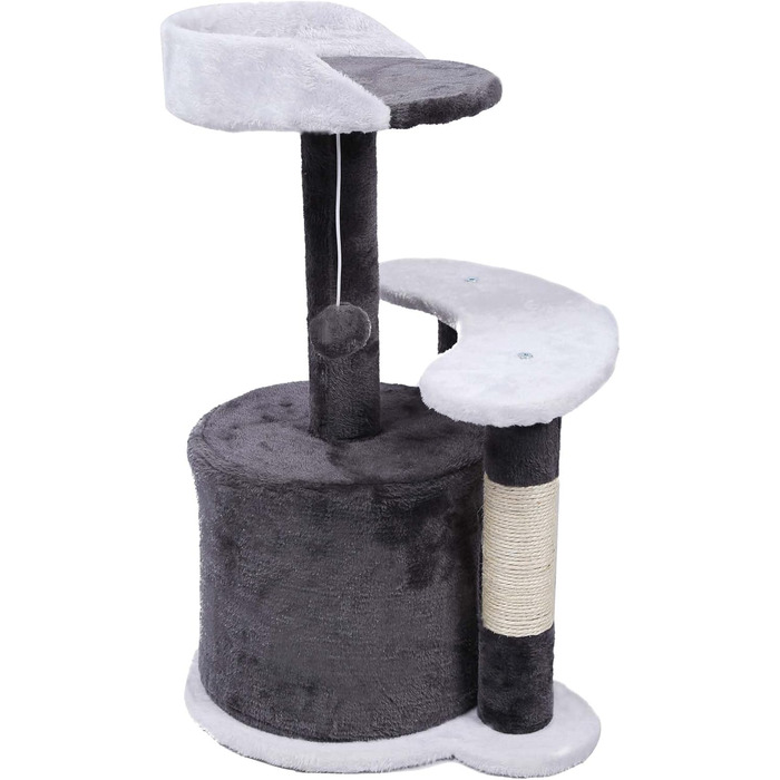 Дряпалка для котів Wiltec 67 см, чорно-біла, з сизалю, платформою, будиночком та іграшкою, крізьбаум для котів