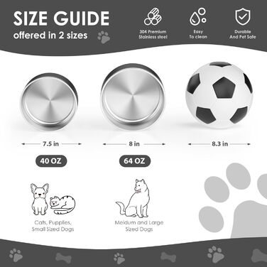 Миски для собак IKITCHEN з нержавіючої сталі, подвійні стінки, 1,8 л, чорні, для корму та води, з гумовим дном