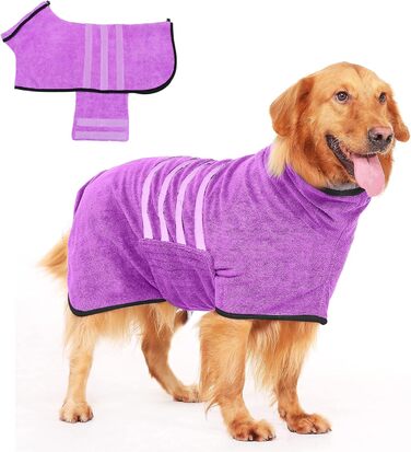 Рушник для собак PETCUTE з мікрофібри з клямкою, супер вбираючий та швидковисихаючий, для середніх та великих собак, машинне прання, (3XL, світло-фіолетовий)