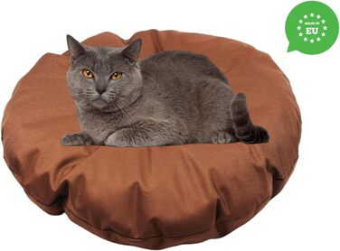 Кругла подушка для собак та котів, ⌀ 60 см, коричнева - ліжко для тварин, килимок, матрац, придатна для перенесення, миється