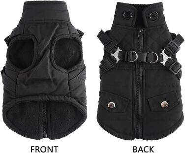 Ветровка для собак, тепла куртка з отвором для шлейки, зимовий наряд для цуценят та собак середніх розмірів (чорний, S)