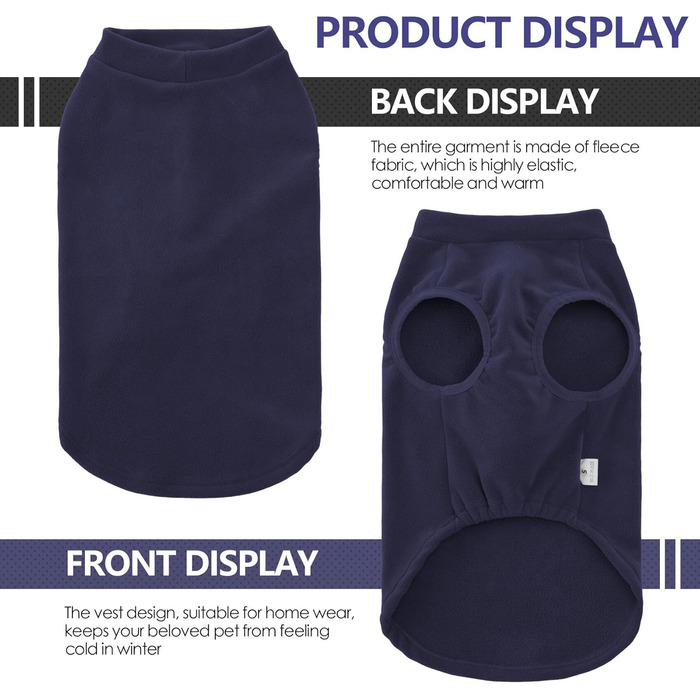 Тепла зимова жилетка для великих собак, флісова жилетка, тепла на осінь та зиму, жилетка для собак, розмір S, блакитна (Обхват грудей: 48-56 см)