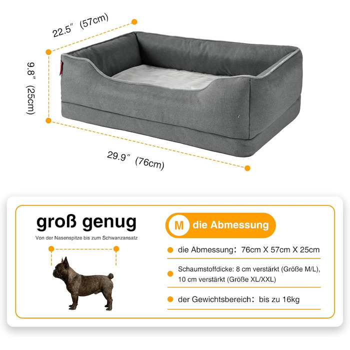 Ортопедичне ліжко для собак Zedelmaier, 90x68x25 см, велике та середнє, з водонепроникним покриттям, знімний чохол, зручне, антикіготок