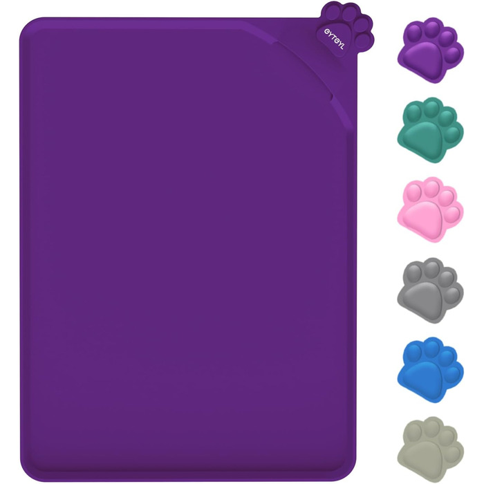 Водонепроникний килимок для годування домашніх тварин з високими бортиками, 55 x 38 см, силіконовий, нековзний, для собак, котів, запобігає розливу води (фіолетовий, 30x48 см)