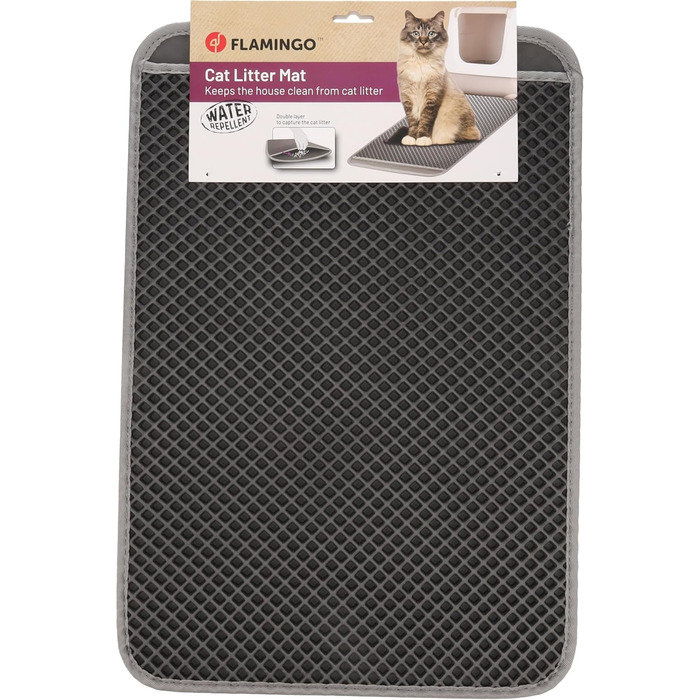 Килимок для котячого туалету Flamingo Matz, сірий, 61x41 см, не ковзає, довговічний, ідеальний для великих порід котів (Мейн-кун, Британська короткошерста, Регдолл, Норвезька лісова)