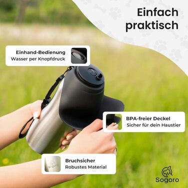 Водяна пляшка для собак Sogoro 700 мл - не протікає, з нержавіючої сталі - портативна, для всіх порід