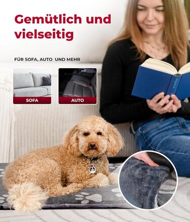 Лежак для собак HS-Hundebett® 65x95 см, двосторонній, м'який, антрацит, для дивана, авто та переноски, 3 см наповнювач, вироблено в Німеччині
