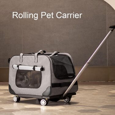 Транспортна переноска для собак, складана, велика, з колесами та телескопічною ручкою. Підходить для котів та собак до 17,5 кг (сіра)