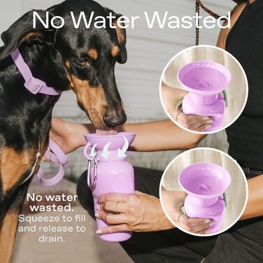 Пляшка для води для собак 625 мл, не протікає, BPA-free, портативна, для подорожей, фіолетова – як у Shark Tank та Oprah's Favourite Things 2023