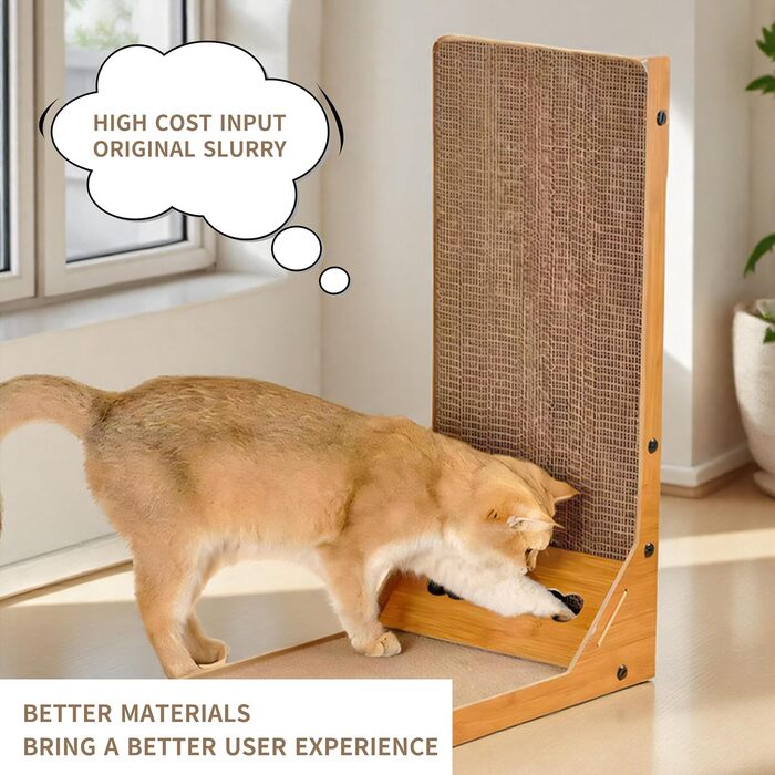 Кігтеточка для котів, 60 см, L-подібна, з іграшками, з якісного картону, велика XL