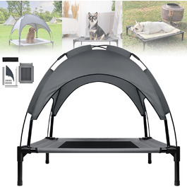 Крісло-ліжко для собак з балдахіном, лежанка для котів та собак, вуличне, для домашніх тварин, софа для собак, місце для сну, підняте, дихаюче, з тканини тафтової, до 40 кг (M, 76x61x76 см)