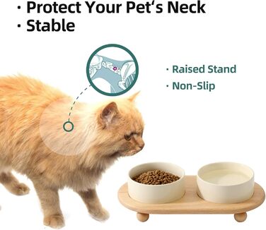 Котівники Havniva з кераміки, 2 шт., зоряне небо, годівниця та миска для води (13 см) (2 миски + підставка – бежевий)