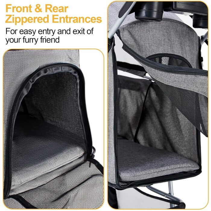 Візок для собак до 15 кг, складний, з кошиком для зберігання, сіткою та захистом від дощу. Підходить для маленьких та середніх собак, котів. Візок-тролей для собак (Сірий)