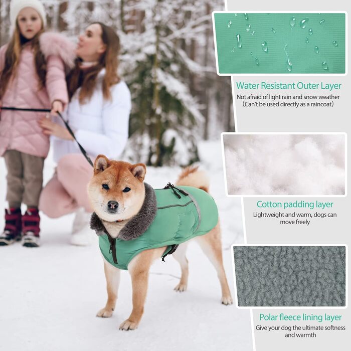 Зимовий одяг для собак QBLEEV: теплий, водонепроникний, з флісовою підкладкою, для холодної погоди, розмір L (Турквіс)