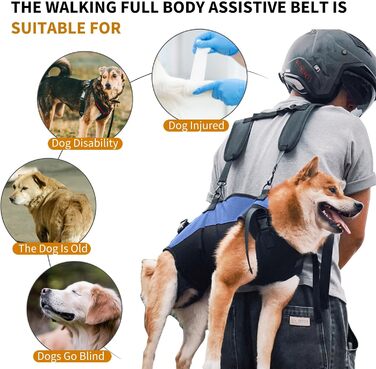 PETCUTE Рюкзак-переноска для собак, жилет-рюкзак для великих собак, повний жилет з ручкою, регульований рюкзак для собак похилого віку, з травмами суглобів, артритом, підходить для 7.5-15 кг (S, чорний+синій)