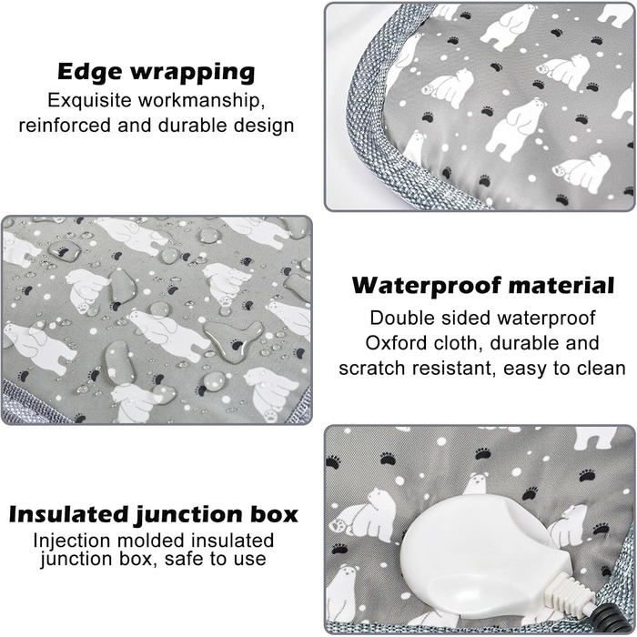 Грілка для котів та собак, килимок з підігрівом, 45 x 45 см, регулювання температури та таймер