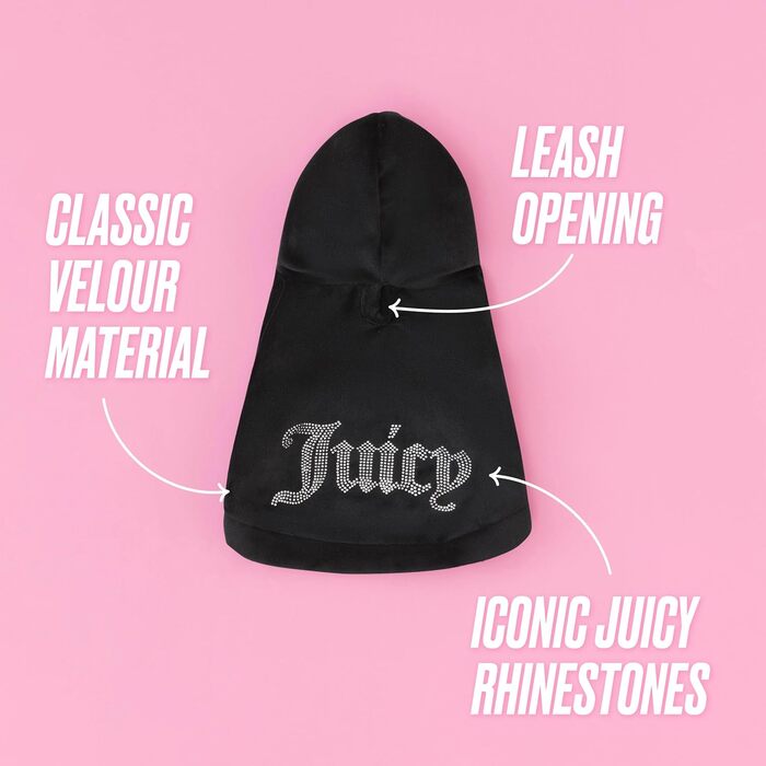 Світшот Juicy Couture Bling Velours для домашніх тварин – Рожевий – Розмір XS/S (0,9–3,2 kg) – для собак та котів, Розмір M/L (7-12 lbs.)