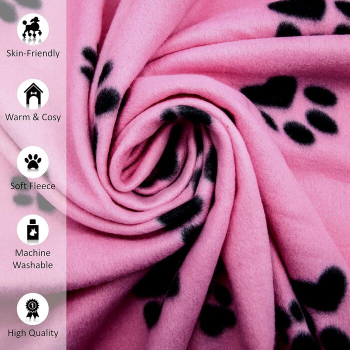 М'яка тепла флісова ковдра з відбитками лап для котів, цуценят та собак, пральна, для подорожей (70 x 73 см, 1 шт.) (Рожева, 100x120 см (упаковка з 1))