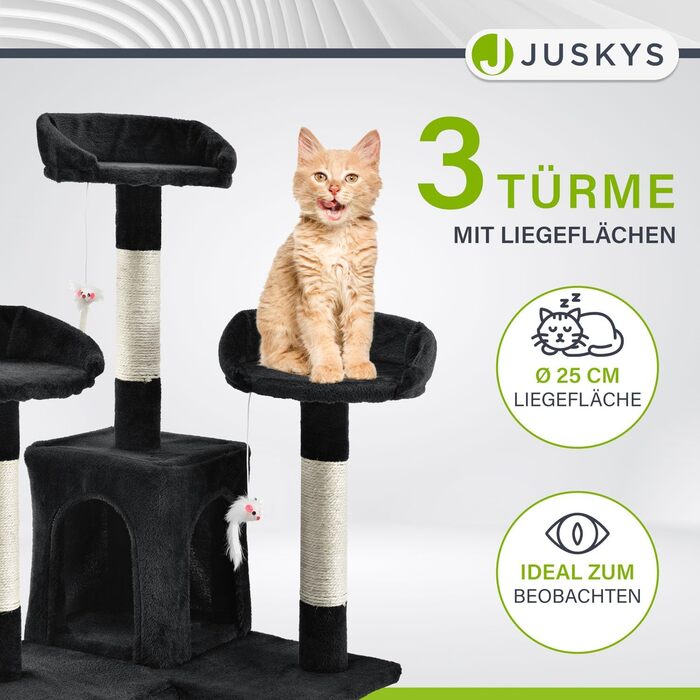Котячий комплекс Juskys XXL Amy 170 см – стійке дерево для котів з лежаками, будиночками, драбинами та стовпчиками з сизалю, чорний