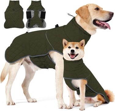 Зимовий водонепроникний теплий одяг для собак Heywean: куртка з кільцем D, флісова підкладка, одяг для собак, куртка для собак, жилет для собак, одяг для маленьких, середніх та великих собак, зелений