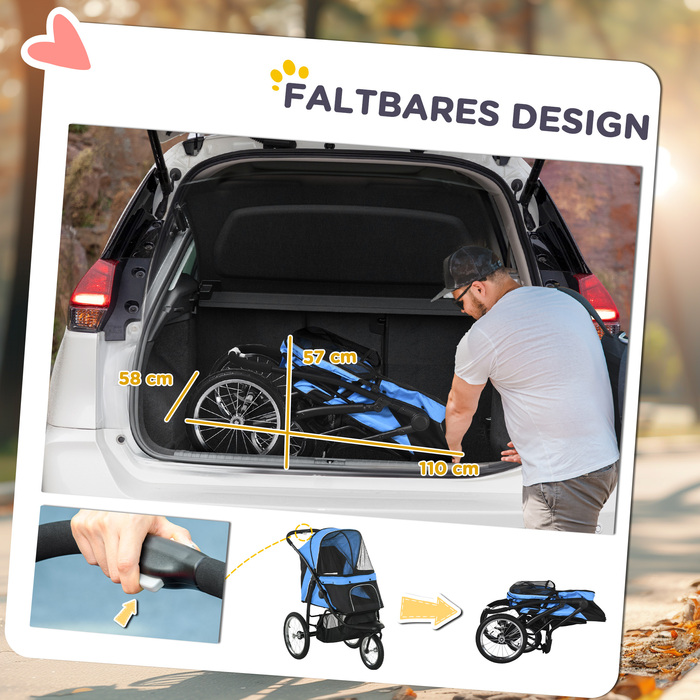 Коляска для собак PawHut Dog Buggy зі світловідбивачами, складна, кошик для зберігання, сонцезахисний козирок, сітчасте вікно, Оксфорд, синій| Аосом