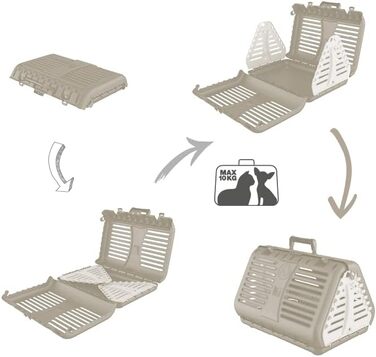 Rotho MyPet Toby: Складана переносна переноска для котів, собак та дрібних тварин, пластик (PP), BPA-free, бежево-білий, 53.4 x 42.5 x 12.4 см