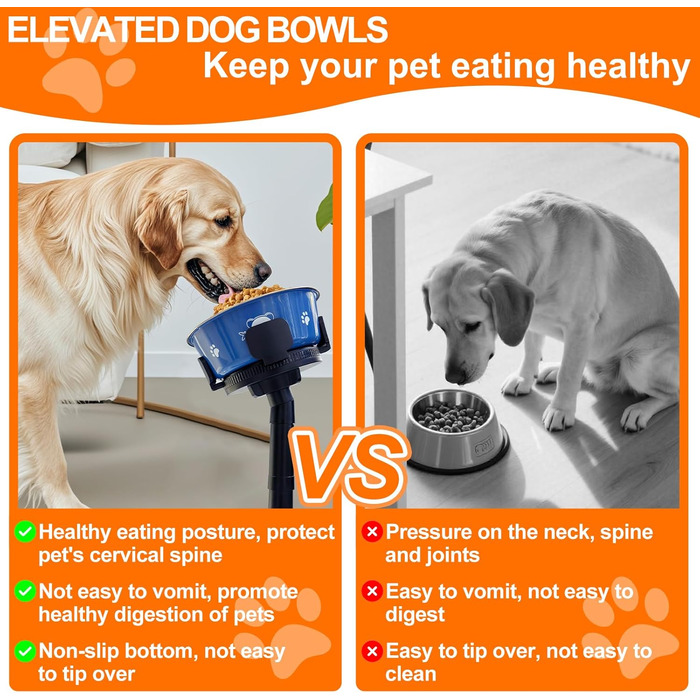 Підставка для годівлі собак, регульована висота, миска для води та корму, 3 рівні, стабільна та неслизька, для малих, середніх та великих собак (Блакитна)
