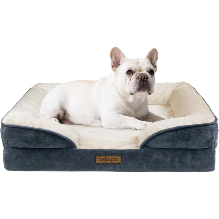 Ортопедичне ліжко для собак BELLA & PAL, 71x59 см - зручне собаче ліжко з ефектом пам'яті, водовідштовхувальний вкладиш, знімний фланелевий чохол, неслизьке дно, сіре