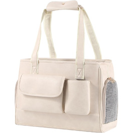 Сучасна переноска для тварин з екошкіри, біла, з кишенями, для котів та собак, схвалена авіаперевізниками