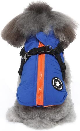 Тепла куртка для собак, жилет, повід, 2-в-1 зимова куртка, без тяги, жилет для собак, повід, комплект, куртка для цуценят, маленьких та середніх собак, блакитний (S)