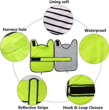 Дощовик для собак Geyecete, регульований, водовідштовхувальний, для такс, з світловідбиваючими ремінцями, з реміннем на липучці, розмір M (довжина спини 42-45 см), зелений