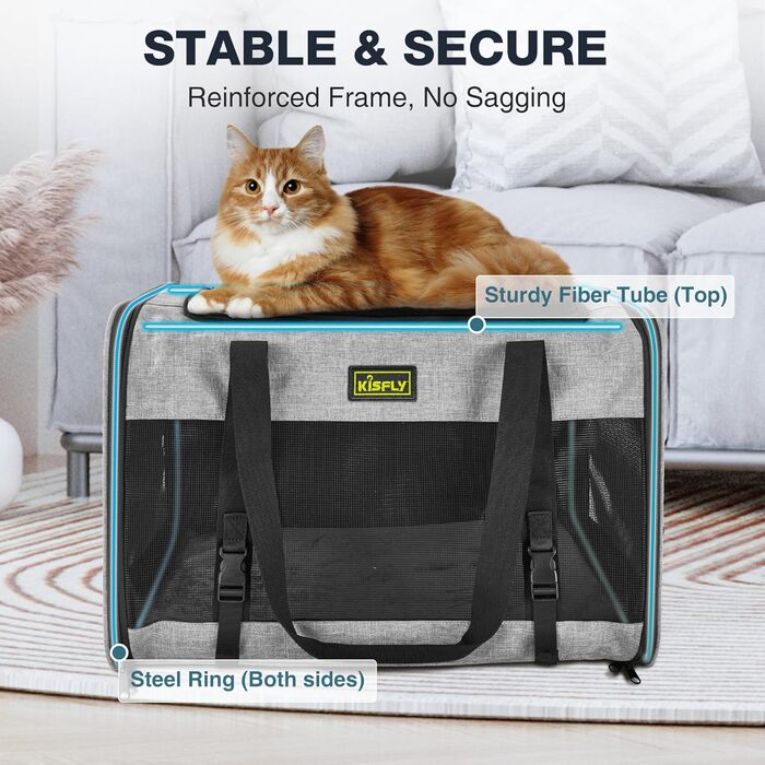 Транспортувальна сумка для тварин, схвалена TSA, сіра, 43.2 x 27.9 x 24.1 см, для котів та собак до 5.4 кг, з туалетом для котів