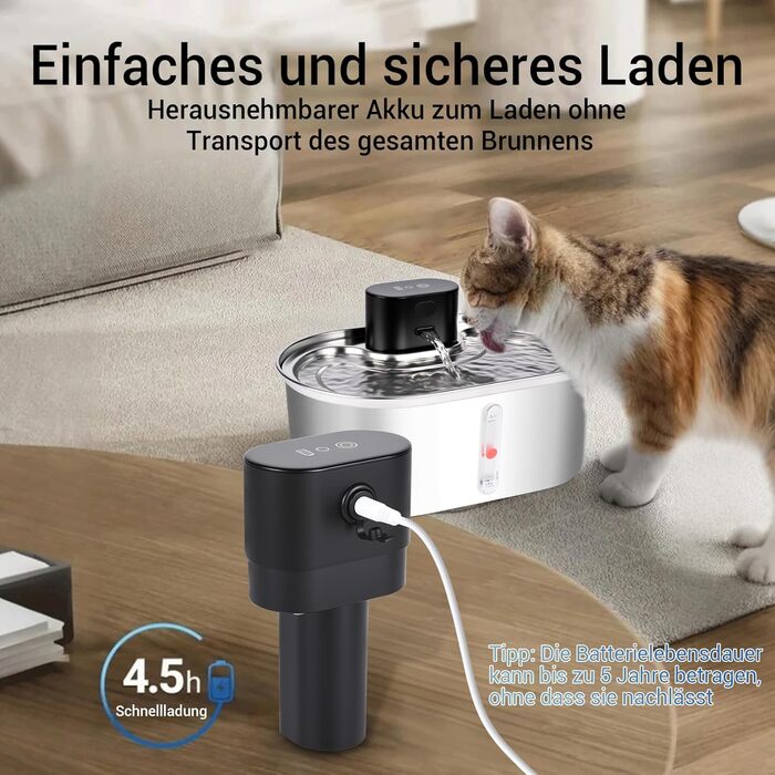 Фонтанчик для котів Dreamhigh® 3.5L: бездротовий, з датчиком руху, з нержавіючої сталі, 2 режими подачі води, для котів та маленьких собак