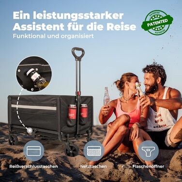 Складаний вагончик Bollerwagen 120L з дашком, 120кг, для пляжу, кемпінгу, собак, покупок та транспортування