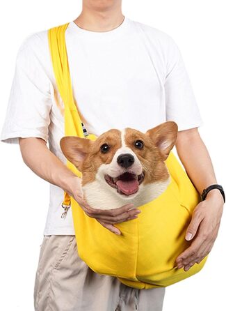 Жовта сумка-переноска для собак та цуценят - безпечна, звільняє руки, з регульованим ремінцем для прогулянок та подорожей