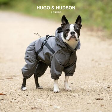 Зимовий теплий костюм-куртка для собак Hugo & Hudson, вітронепроникний з капюшоном, на застібках, сумісний з шлейкою, сірий, розмір S35