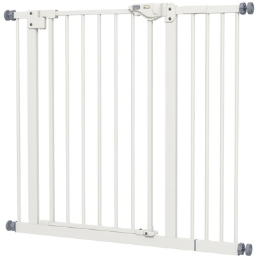 PawHut Door Gate Gate, Шлагбаум, 74-80/87-94 см, Сходові ворота для домашньої тварини, Ворота для собаки в т.ч. різні надставки, Захисні ворота без свердління, Метал, Пластик, Білий | Аосом