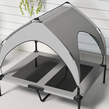 PawHut Підвищене собаче ліжко з балдахіном, Outdoor ліжко для собак з дахом, дихаюче, для маленьких та середніх собак, Оксфорд 76 x 61 x 69,5 см (91 x 76 x 89 см), світло-сірий