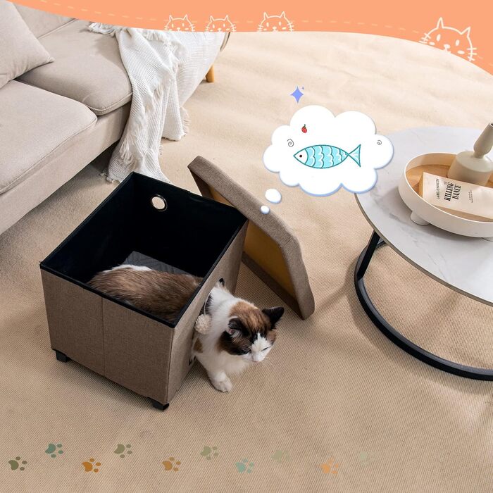 Будинок-куб для котів BRIAN & DANY, котяча хатка для дому з когтеточкою, іграшковим м'ячем, спальне місце, 37,3x35,8x32,3 см, коричневий