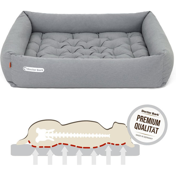 Ортопедичне ліжко для собак Doctor Bark - великі породи, XL (100x90 см), світло-сіре, знімний чохол, миється до 95°C