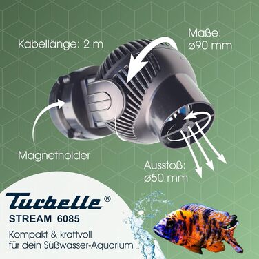 Проточний насос TUNZE Turbelle Stream 6085, 8000 л/год, пропелерний, магнітний тримач, тиха робота, для акваріумів до 15 мм скла, для прісноводних акваріумів
