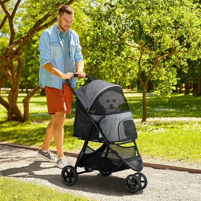 Візок для собак PawHut - переноска для тварин з дахом та кошиком, сірий, для маленьких та мініатюрних собак