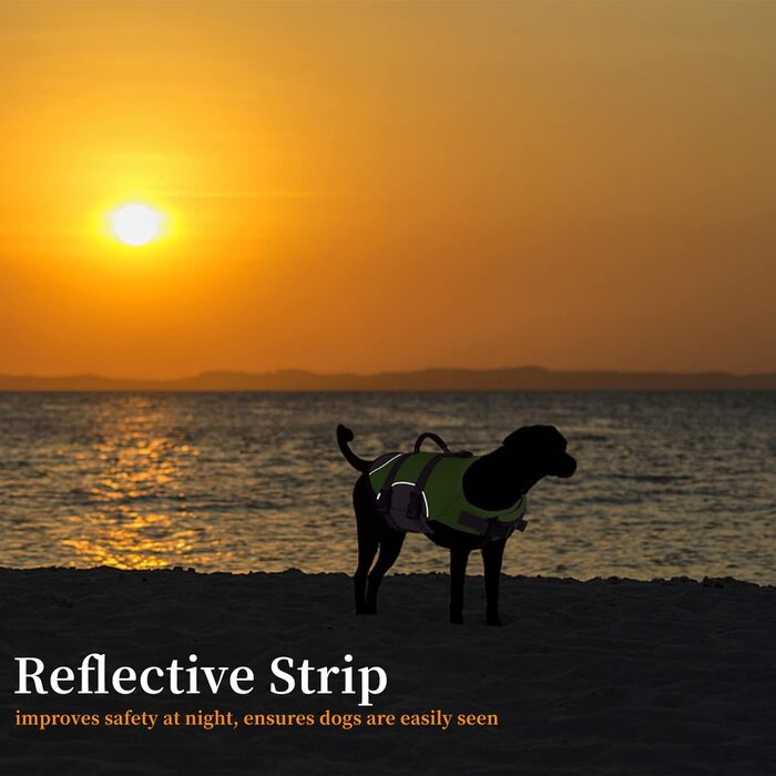 Жилет для плавання собак, світловідбиваючий, регульований, з ручкою для рятування. Підходить для плавання та катання на човні. Безпечний жилет для собак маленьких, середніх та великих порід (Зелений, Small)