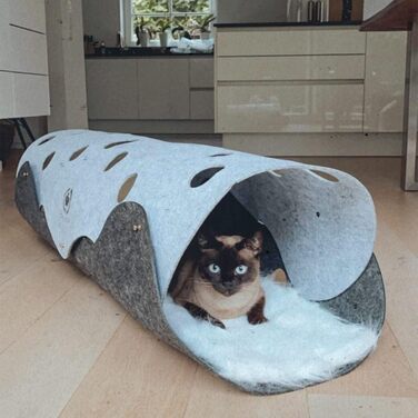 Котячий фетровий тунель CanadianCat XXL 120x30 см, ігровий тунель та лежанка, світло-сірий/темно-сірий