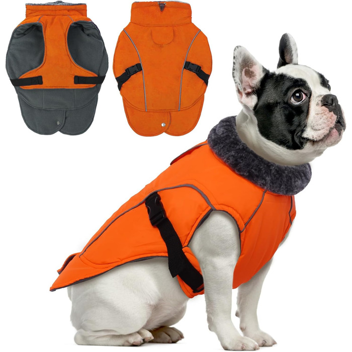 Зимний теплий одяг для собак DENTRUN: водонепроникна куртка з флісовою підкладкою, для собак середнього розміру, камуфляж (білий, помаранчевий/темно-червоний)