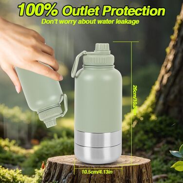 Водяна пляшка для собак на прогулянці, 950мл, з мискою, з нержавіючої сталі, термопляшка для собак, для подорожей та активного відпочинку (Зелена)