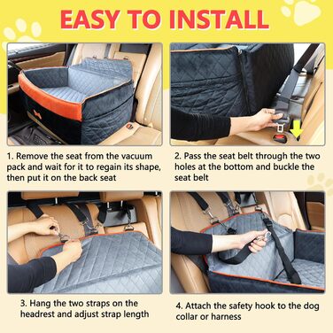 Автокрісло для собак PetsHome - чорне, для середніх та великих собак, знімний, з Memory Foam, з кишенями та ременями безпеки