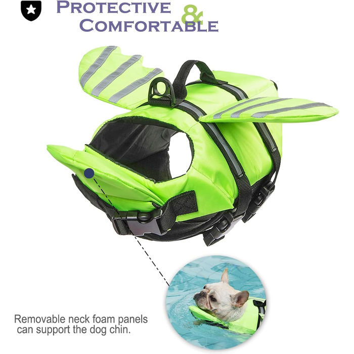 Рятувальний жилет для собак з плавниками, для собак з проблемами підборіддя, легкий та безпечний для водних видів спорту, жилет для собак з ручкою та світловідбиваючими елементами для малих, середніх та великих собак (L, Зелений)