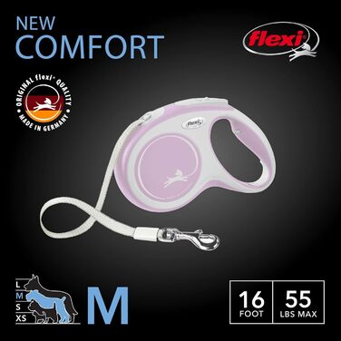 Висувна обплетенна повід для собак FLEXI New Comfort, 5 м, рожевий, розмір M (до 25 кг)